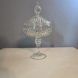 Vintage Indiana Glass Clear Crystal Pedestal Candy Dish